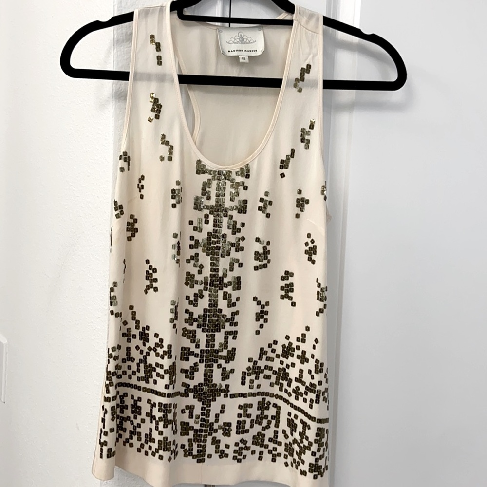 Madison Marcus 100% silk designer sequins tank